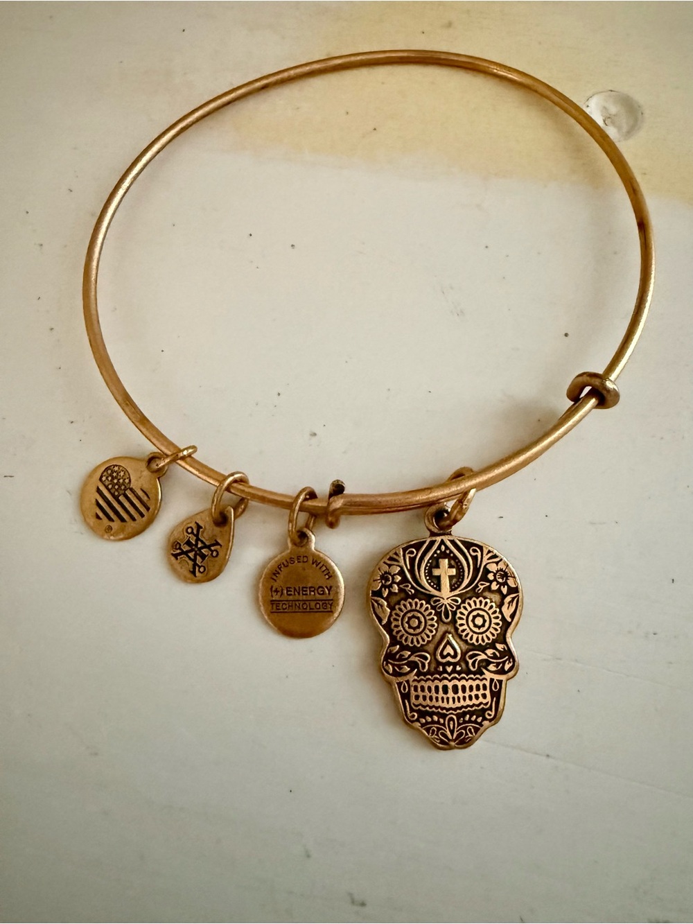 Alex and Ani Calavera Sugar Skull Expandable Bangle Bracelet Rafaelian Gold